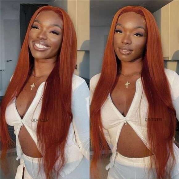 Streaks Heat Resistant Fiber Hair Synthetic Lace Front Wigs - #Ginger main image 5